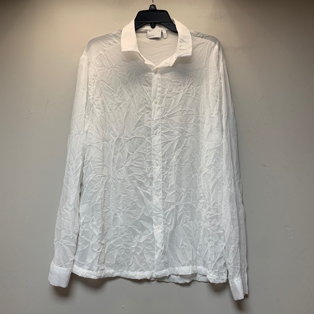 ASOS DESIGN Button Down Mens XL White Excellent Crinkle Textured Long Sleeve